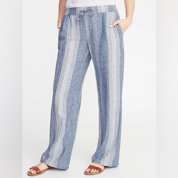 Old Navy Wide Leg Pull On Stripe Linen Pants - Picture 1 of 8